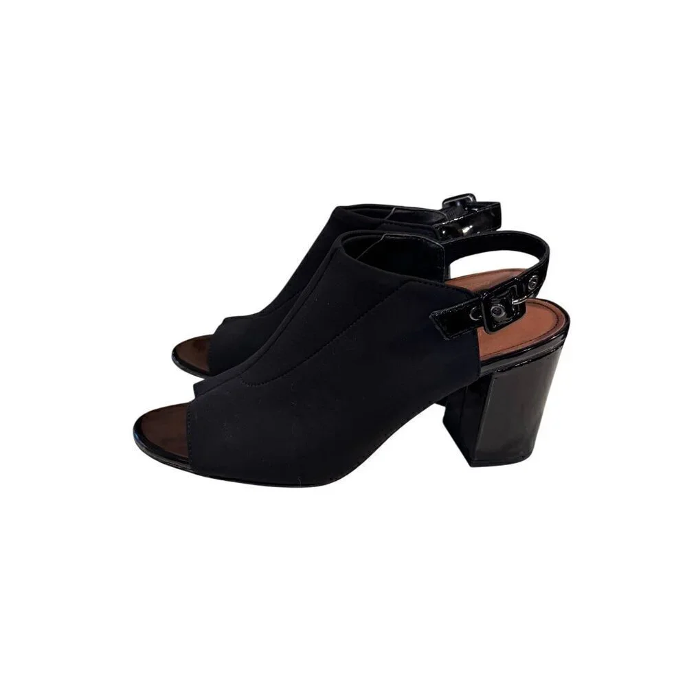 Donald J Pliner Black Block Heel Open Toe Slingback Sandals Womens Size 8.5